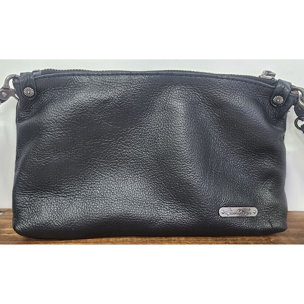 Montana West 100% Leather Studded Crossbody Wristlet Clutch Purse NEW 10"x6" - Picture 2 of 10